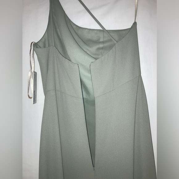 NWT Jenny Yoo Carly One Shoulder Bridesmaid Dress in Moss Pebbled Crepe Sz 10 - Picture 12 of 16